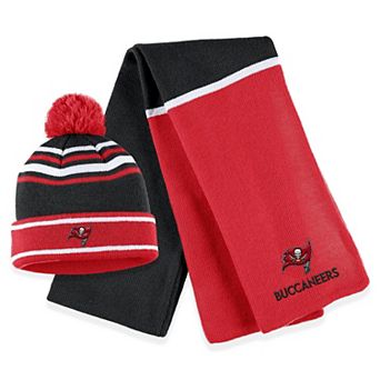 Women's WEAR by Erin Andrews Red Tampa Bay Buccaneers Colorblock Cuffed Knit Hat with Pom and Scarf Set