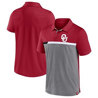 Men's Fanatics Branded Crimson/Heathered Gray Oklahoma Sooners Split Block Color Block Polo