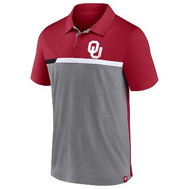 Men's Fanatics Branded Crimson/Heathered Gray Oklahoma Sooners Split Block Color Block Polo