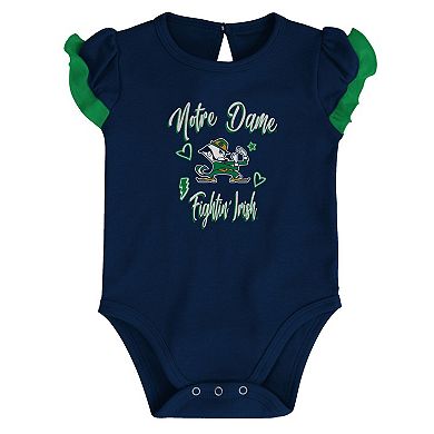 Girls Newborn & Infant Navy/Green Notre Dame Fighting Irish Too Much Love Two-Piece Bodysuit Set