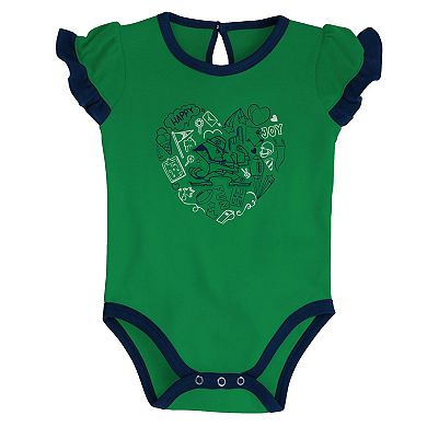Girls Newborn & Infant Navy/Green Notre Dame Fighting Irish Too Much Love Two-Piece Bodysuit Set