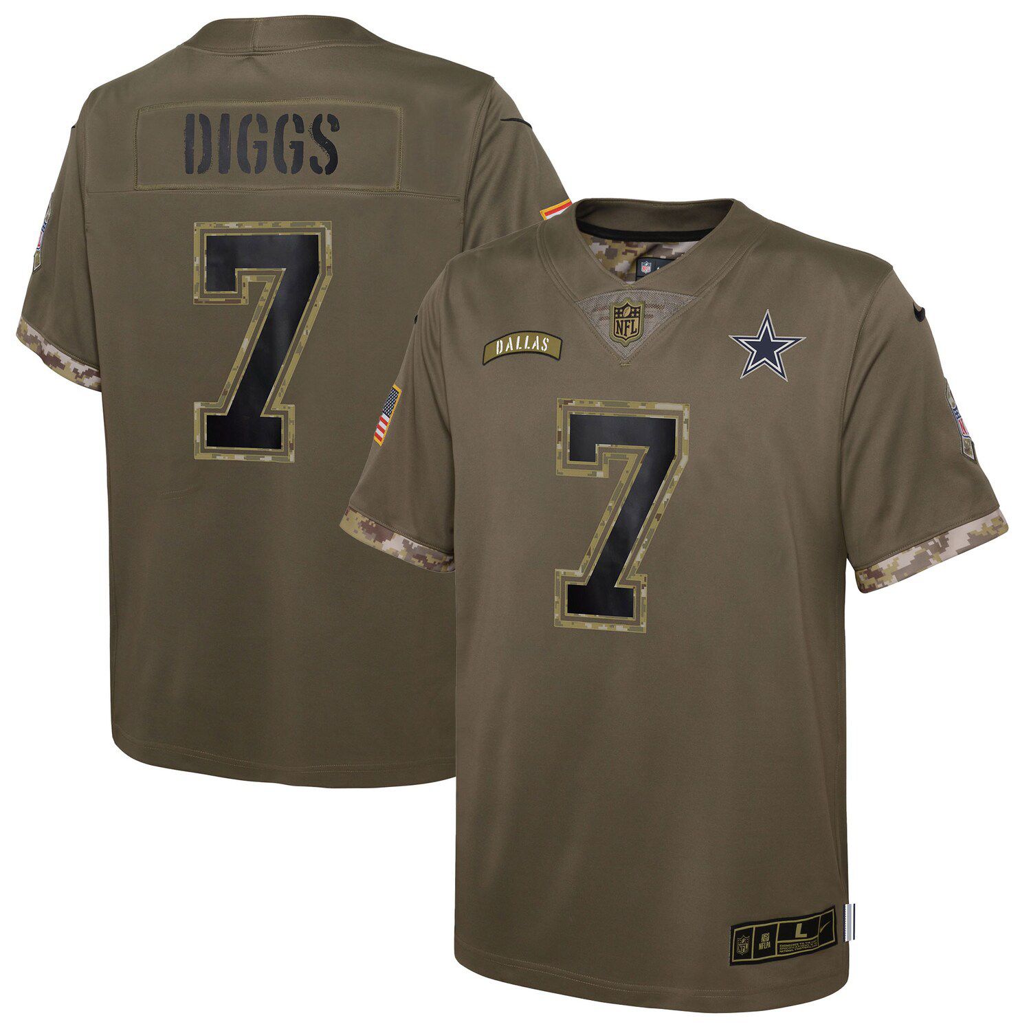 Youth Nike Trevon Diggs Olive Dallas Cowboys 2022 Salute to Service Player Limited Jersey Size: Small