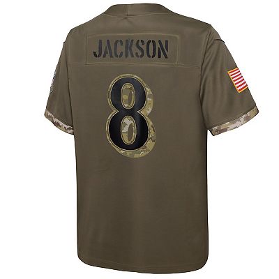 Youth Nike Lamar Jackson Olive Baltimore Ravens 2022 Salute To Service Player Limited Jersey