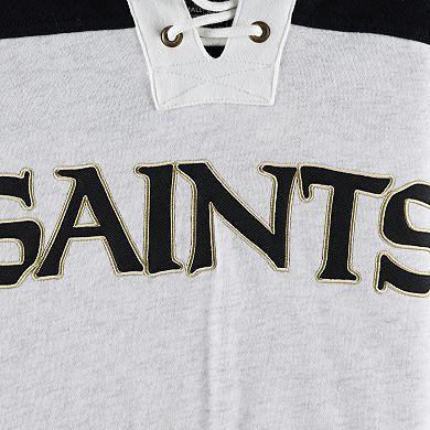 Men's '47 New Orleans Saints Heather Gray Gridiron Lace-Up Pullover Hoodie