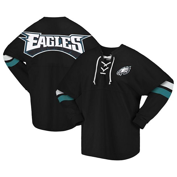 Women's Fanatics Branded Black Philadelphia Eagles Spirit Jersey Lace-Up  V-Neck Long Sleeve T-Shirt
