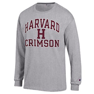 Men's Champion Heather Gray Harvard Crimson High Motor Long Sleeve T-Shirt