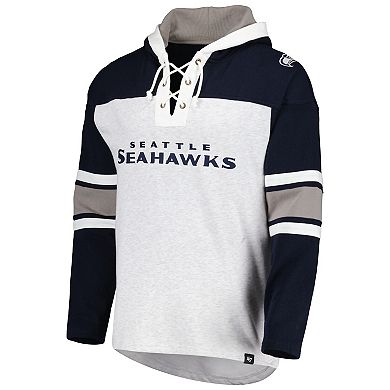 Men's '47 Seattle Seahawks Heather Gray Gridiron Lace-Up Pullover Hoodie