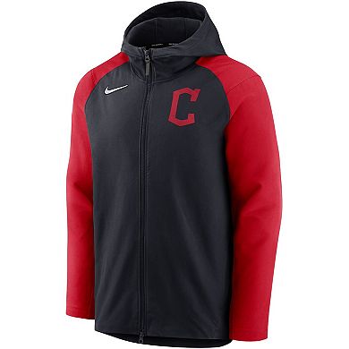 Men's Nike Navy/Red Cleveland Guardians Authentic Collection Performance Raglan Full-Zip Hoodie