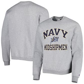 Men's Champion Heather Gray Navy Midshipmen High Motor Pullover Sweatshirt