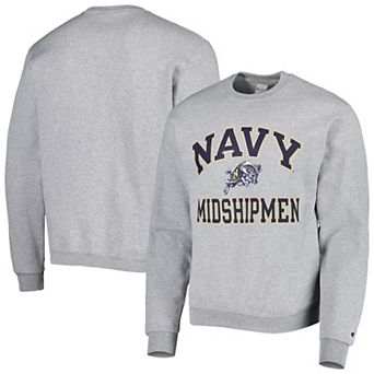 Men's Champion Heather Gray Navy Midshipmen High Motor Pullover Sweatshirt