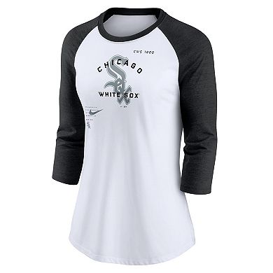 Women's Nike White/Black Chicago White Sox Next Up Tri-Blend Raglan 3/4-Sleeve T-Shirt