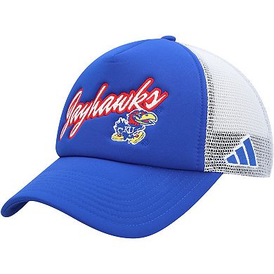 Men's adidas Royal Kansas Jayhawks Script Trucker Snapback Hat