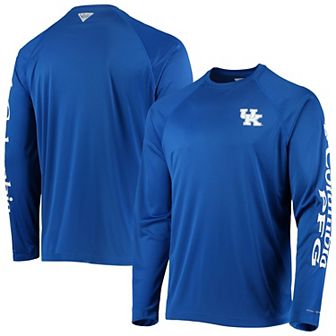 Men's Columbia Royal Kentucky Wildcats PFG Terminal Tackle Raglan Omni-Shade Long Sleeve T-Shirt