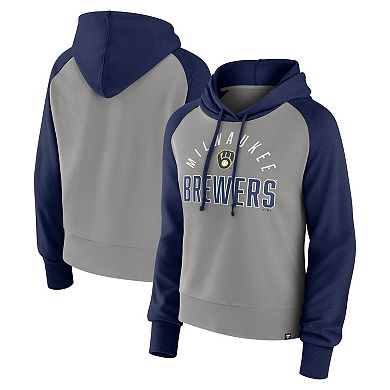 Women's Fanatics Branded Navy/Gray Milwaukee Brewers Pop Fly Pullover Hoodie