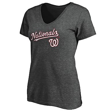 Women's Fanatics Branded Heathered Charcoal Washington Nationals Team Logo Lockup V-Neck T-Shirt