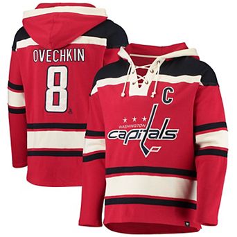 Men's '47 Alexander Ovechkin Red Washington Capitals Player Name & Number Lacer Pullover Hoodie