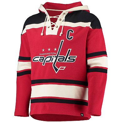 Men's '47 Alexander Ovechkin Red Washington Capitals Player Name & Number Lacer Pullover Hoodie