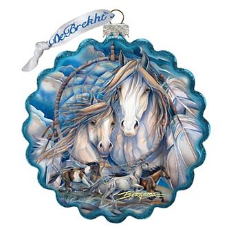 G.Debrekht Mustangs Dream Catcher Journey Wreath Glass Ornament by J. Bergsma DecorWildlife Holiday Decor - 759-637-JB
