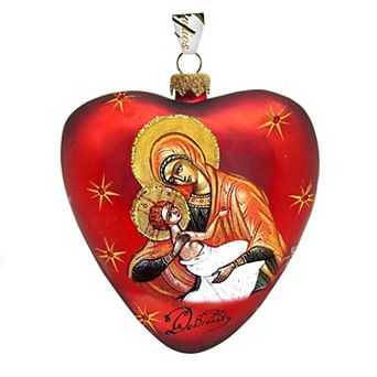 G.Debrekht Mary and Jesus Heart Glass Ornament by G. DeBrekht DecorNativity Holiday Decor - 73231