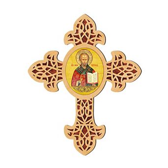G.Debrekht Saint Nicholas Pointy Wooden Cross by Museum Icons Inspirational Icon Decor - 88321