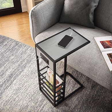 Billy C Table Magazine Holder, 2 USB Charging Ports, 2 Outlets, Power Plug