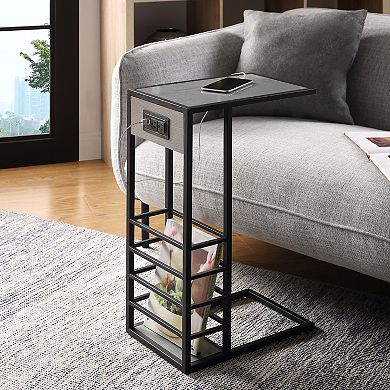 Billy C Table Magazine Holder, 2 USB Charging Ports, 2 Outlets, Power Plug