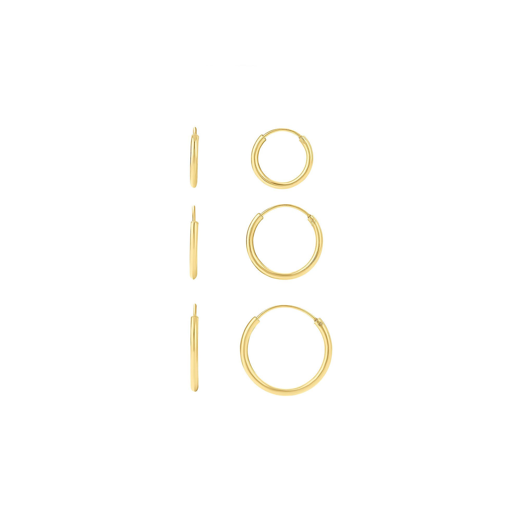PRIMROSE 24k Gold Plated Polished Hoop Earrings Trio Set, Womens, Yellow G