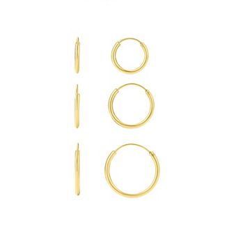 PRIMROSE 24k Gold Plated Polished Hoop Earrings Trio Set
