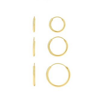 PRIMROSE 24k Gold Plated Polished Hoop Earrings Trio Set