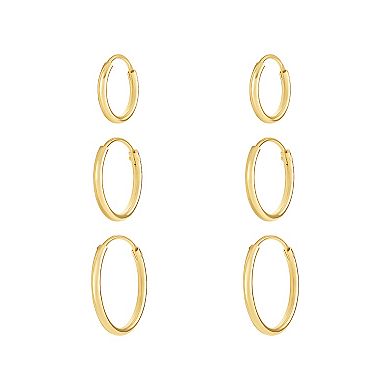 PRIMROSE 24k Gold Plated Polished Hoop Earrings Trio Set