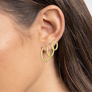 PRIMROSE 24k Gold Plated Polished Hoop Earrings Trio Set