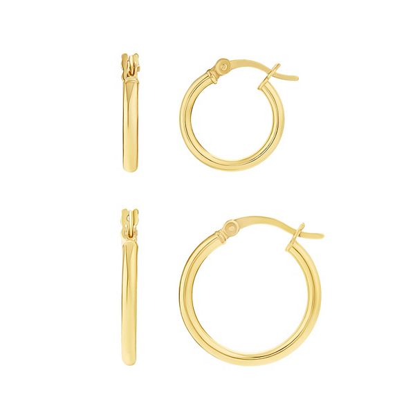 PRIMROSE 24k Gold Plated Polished Hoop Earrings Duo Set - Yellow Gold Tone