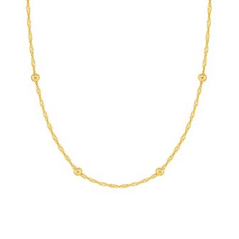 PRIMROSE 24k Gold Over Silver Station Bead Singapore Chain Necklace