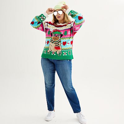 Plus Size Celebrate Together Merry Pugmas Christmas Pullover Sweater