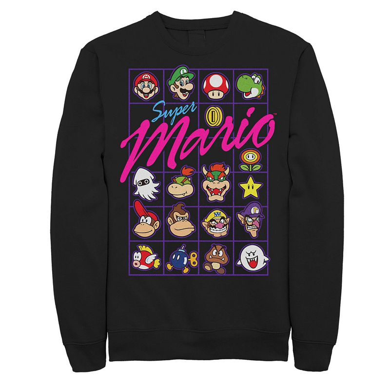 Big & Tall Nintendo Super Mario Bros Boxed Up Panels Fleece Sweatshirt, Men's, Size: 4XL Tall, Black
