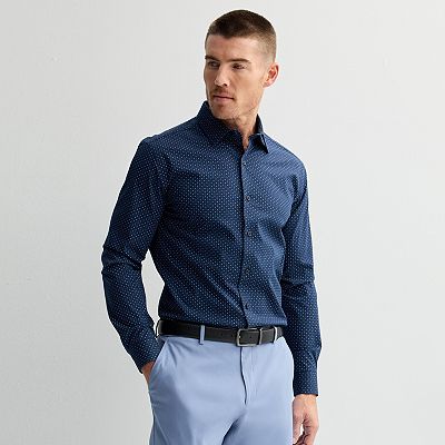 Men's Apt. 9 Premier Flex Slim-Fit Dress Shirt, Size: Large-34/35, Black Blue Mini Geo