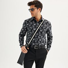 Mens Black Dress Shirts Slim Tops, Clothing