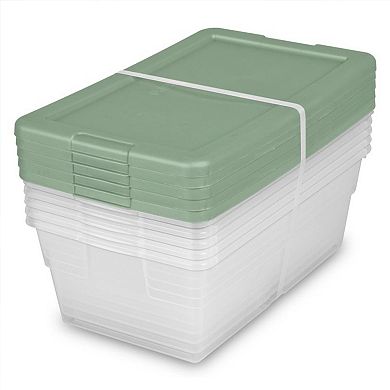 Sterilite Clear Stackable 6 Qt Storage Tote Box Container, Crisp Green (5 Pack)