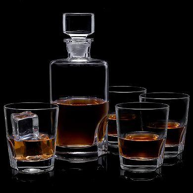 JoyJolt Carina Whiskey 5-Piece Crystal Decanter Set