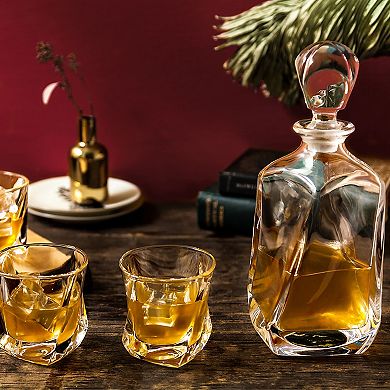 JoyJolt Carina Whiskey 5-Piece Crystal Decanter Set