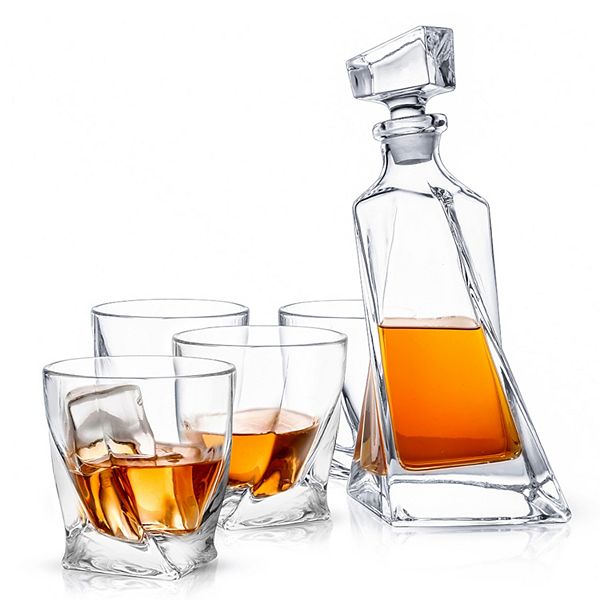 JoyJolt Carina Whiskey 5-Piece Crystal Decanter Set