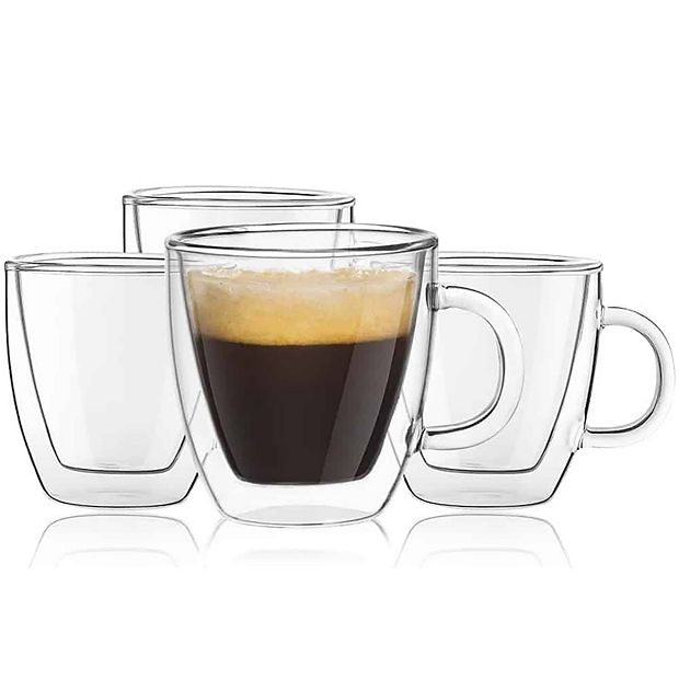 JoyJolt Caleo Double Wall Insulated Glasses Espresso Cups Set of 2 5.4-Ounces