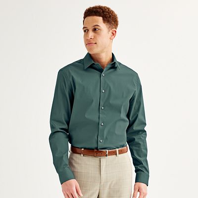 Men's Apt. 9 Premier Flex Solid Regular-Fit Dress Shirt, Size: Large-34/35, Green Solid