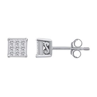 Yours and Mined 10k White Gold 1/5 Carat T.W. Diamond Princess Cut Quad Stud Earrings