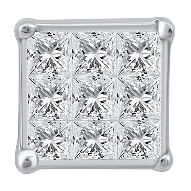 Yours and Mined 10k White Gold 1/5 Carat T.W. Diamond Princess Cut Quad Stud Earrings