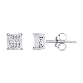 Yours and Mined 10k White Gold 1/3 Carat T.W. Diamond Princess Cut Quad Stud Earrings