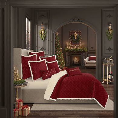 Five Queens Court Cozy Crimson 18" Square Quilted Decorative Throw Pillow