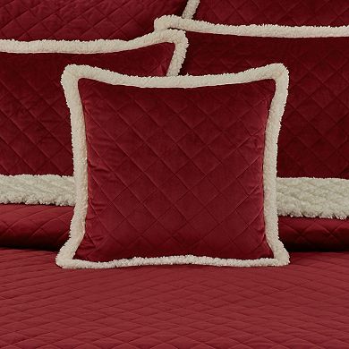 Five Queens Court Cozy Crimson 18" Square Quilted Decorative Throw Pillow