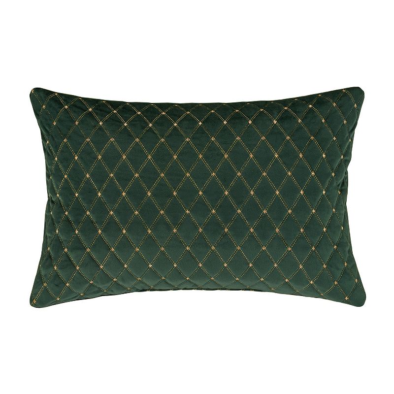 Five Queens Court Gabriel Evergreen Quilted Boudoir Decorative Throw Pillow