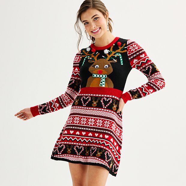 Juniors Born Famous Reindeer Sweater Dress